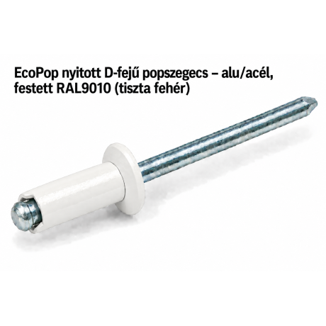 EcoPop nyitott D-fejű popszegecs – alu/acél, festett RAL9010 (tiszta fehér)