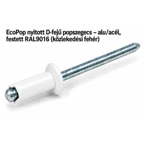 EcoPop nyitott D-fejű popszegecs – alu/acél, festett RAL9016 (közlekedési fehér)