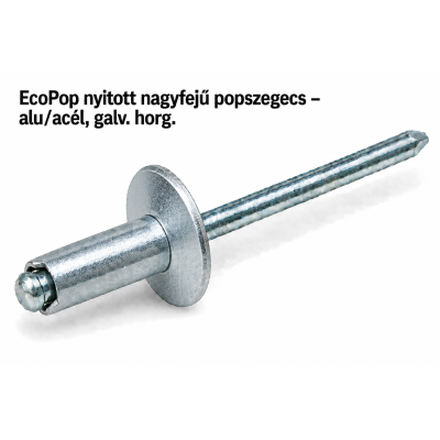 EcoPop nyitott nagyfejű popszegecs – alu/acél, galv. horg.