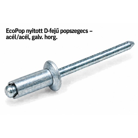 EcoPop nyitott D-fejű popszegecs – acél/acél, galv. horg.