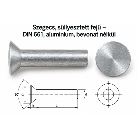 Szegecs, süllyesztett fejű – DIN 661, alumínium, bevonat nélkül