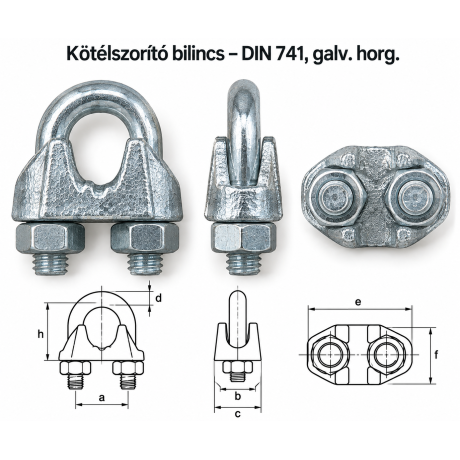 Kötélszorító bilincs – DIN 741, galv. horg.