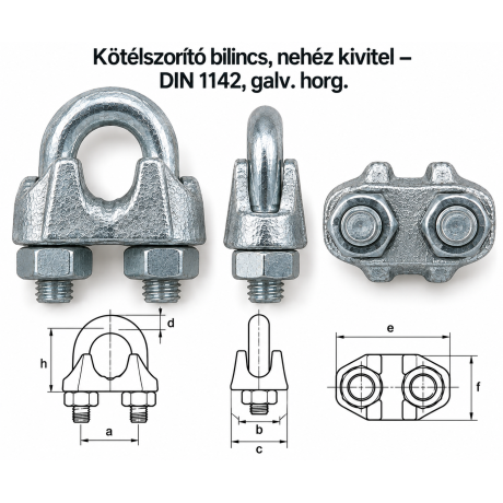 Kötélszorító bilincs, nehéz kivitel – DIN 1142, galv. horg.