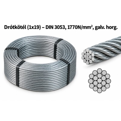 Drótkötél (1x19) – DIN 3053, 1770N/mm², galv. horg.