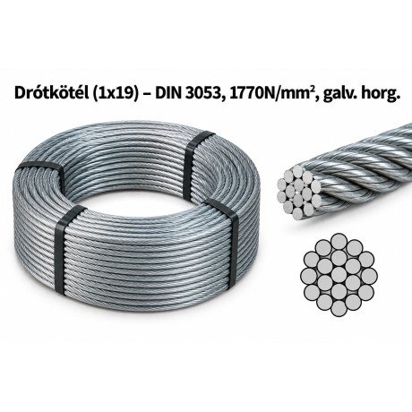 Drótkötél (1x19) – DIN 3053, 1770N/mm², galv. horg.