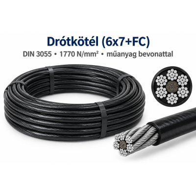 Drótkötél (6x7+FC) – DIN 3055, 1770N/mm², műanyag bevonattal