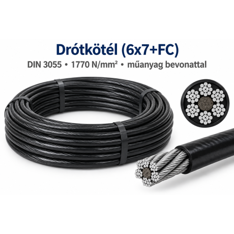 Drótkötél (6x7+FC) – DIN 3055, 1770N/mm², műanyag bevonattal