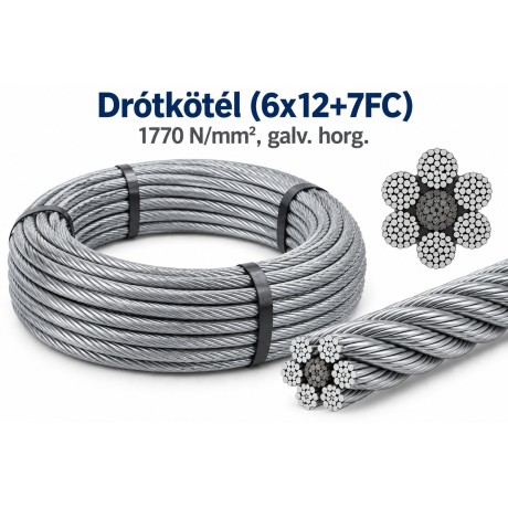 Drótkötél (6x12+7FC) – 1770N/mm², galv. horg.