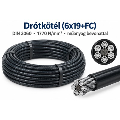 Drótkötél (6x19+FC) – DIN 3060, 1770N/mm², műanyag bevonattal