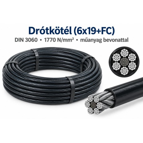 Drótkötél (6x19+FC) – DIN 3060, 1770N/mm², műanyag bevonattal